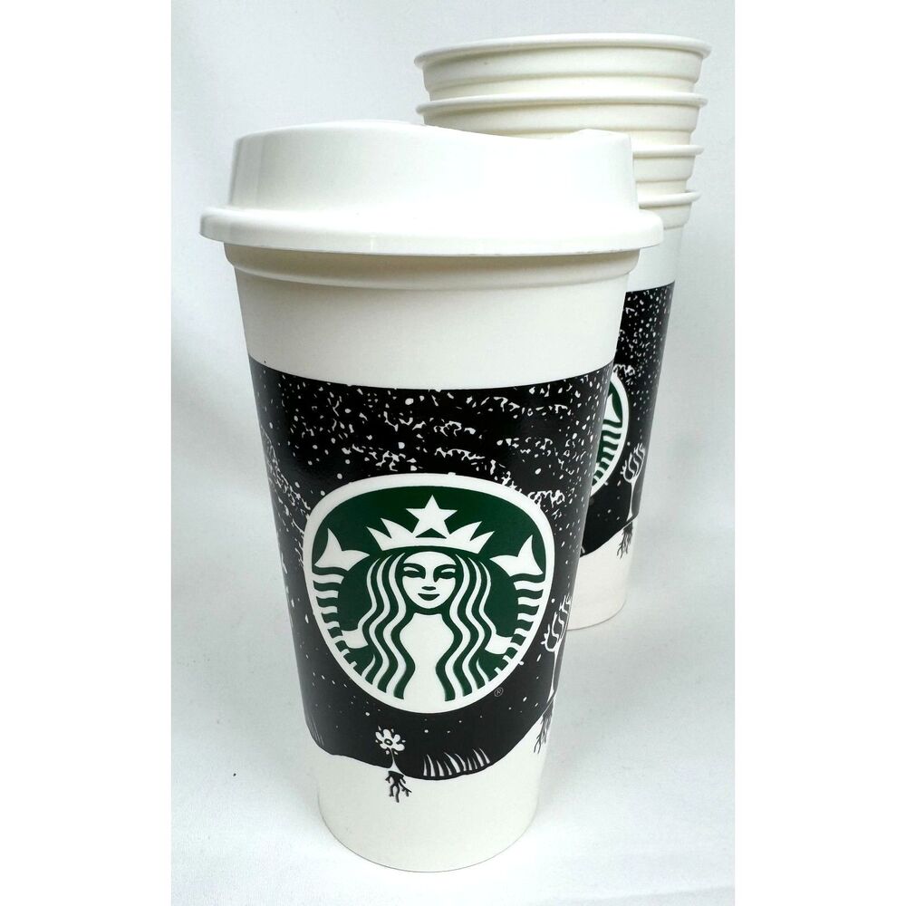 NEW Starbucks Reusable Cups "Starry Night Sky" 16oz RARE LOT of 5 plus extra lid